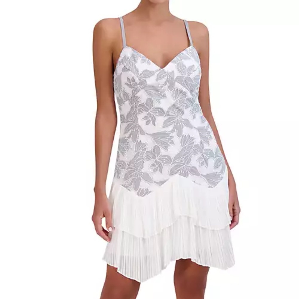 BCBG Lace Pleated Hem Mini Dress
